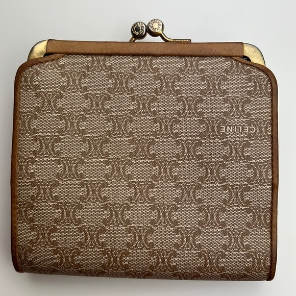 Auth. CELINE Macadam PVC Leather Bifold Wallet Logo Beige Gold Hardware Vintage - Picture 4 of 17